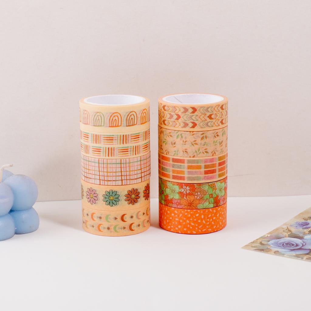 10 rolls of beautiful plant and flower washi tape, orange decorative tape, DIY scrapbook and art project decoration