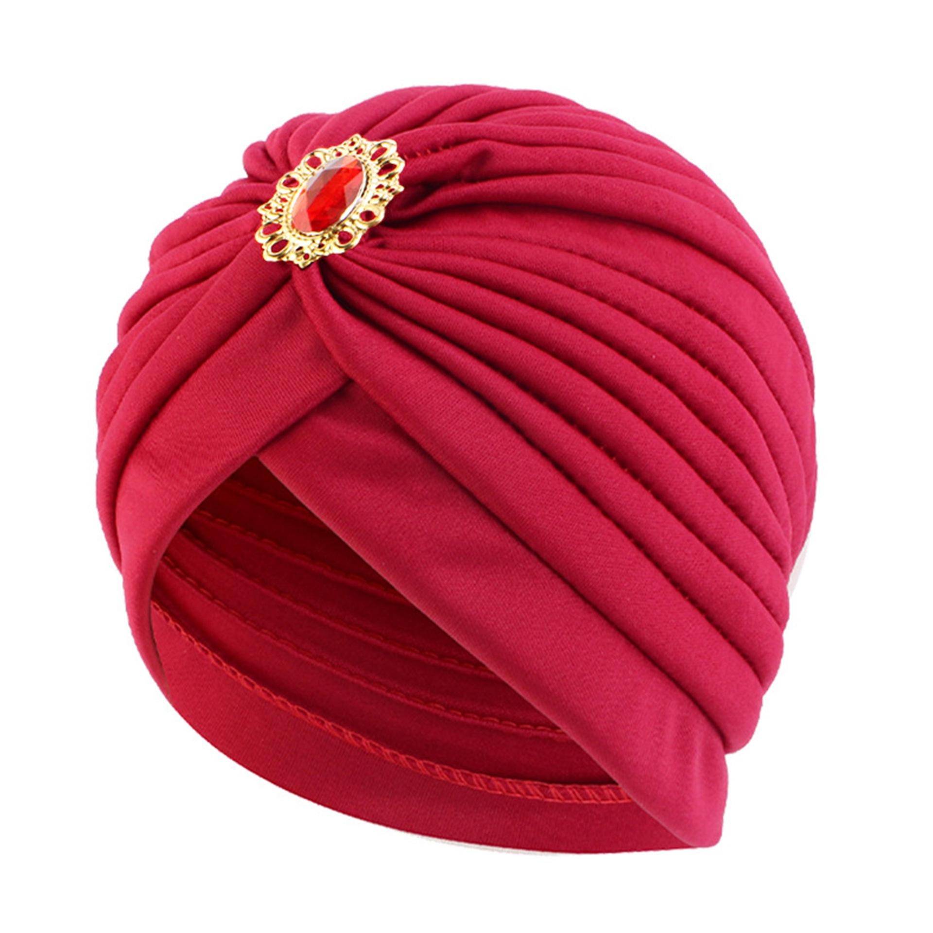 

Жіноча ретро етнічна хустка-шапка з стразами One Size винний