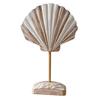 Summer Wooden Shell Ornament with Base Handmade Coastal Seashell Shape Figurine Beach Ocean Tabletop Centerpiece for Living Room Bathroom