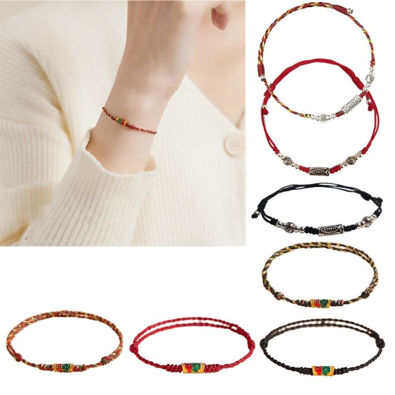 Handwoven Drawable Bracelet Minimalist Cotton Rope Handchain with Kois Fish Pendant Versatile Jewelry for All Occasion