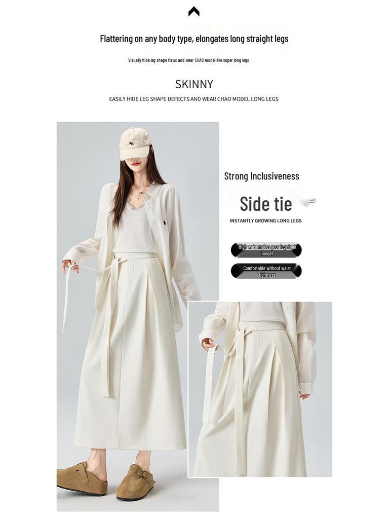 Strappy Flowy Women's A-line Bodycon Midi Skirt with High Waist & Back Slit - Spring 2026