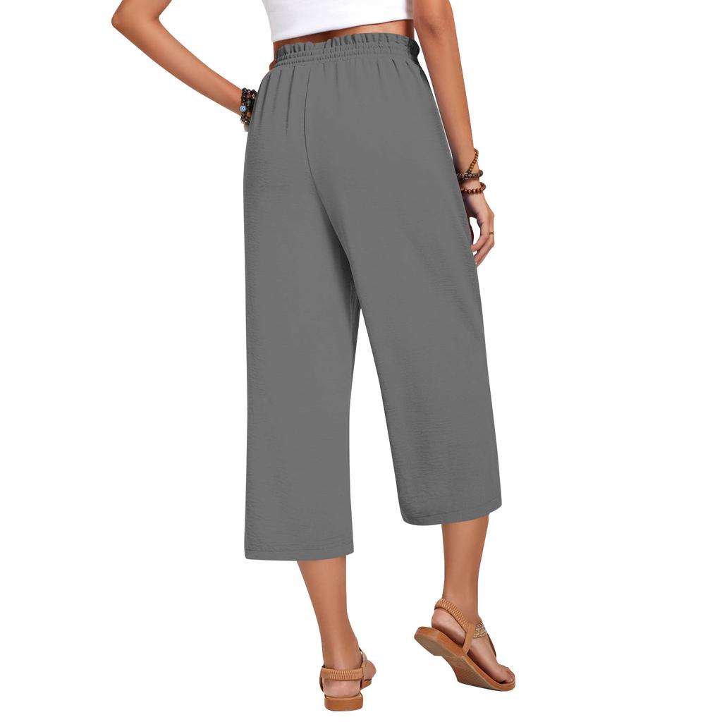 Women's High Waist Wide Leg Pants with Drawstring Elastic Waist in Multiple Colors