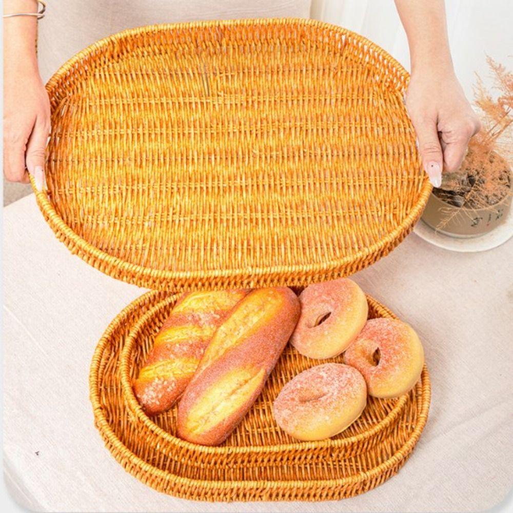Khaki Bread Fruit Vegetables Basket Hardness Restaurant Serving Tabletop Display Rattan Basket