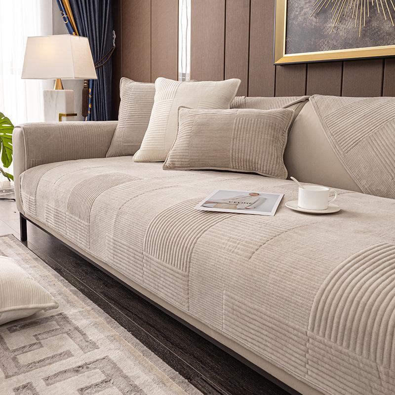 New Autumn Winter Plush Sofa Cushion Thickened Geometry Solid Color Sofa Cushion Cover Warm Velvet Non-Slip Armrest Back Cushion