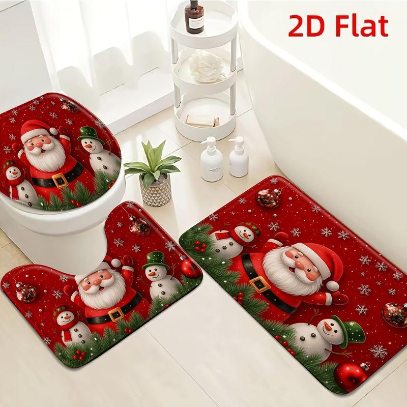 Christmas Bath Mat Santa Claus Snowman Snowflake Pattern Non Slip Absorbent Rug For Bathroom Shower Xmas Home Decoration