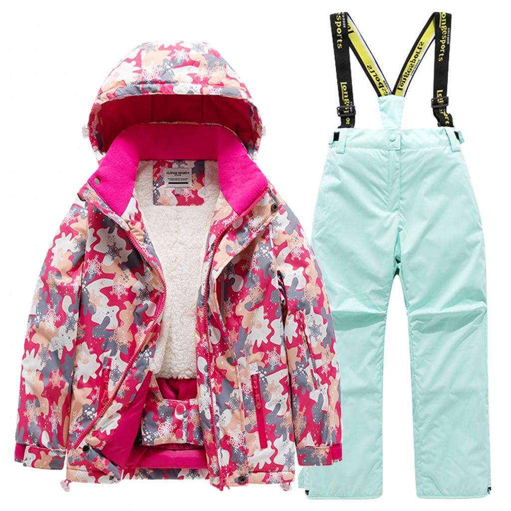 Children's Fashion Skiwear Set Boys' And Girls' Thickened Waterproof Warm Ski Suit Jacket And Trousers Outfit Set