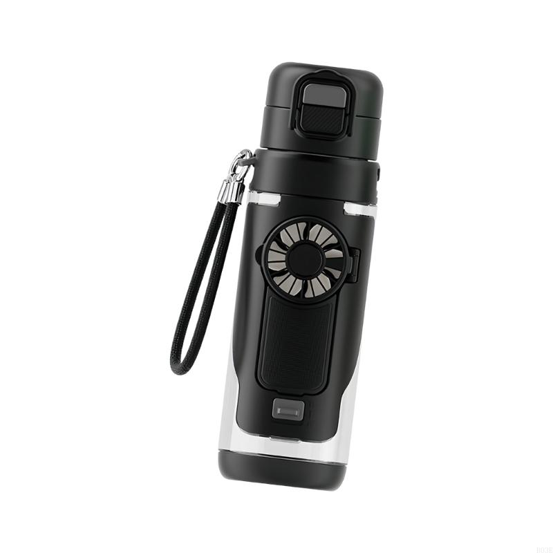 Double Spouts Sports Bottle Integrated With Handheld Fan Hydrations Vessel Perfect For Running Cycling B03E