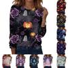 Women's Long Sleeve Halloween Print Neck Casual Top for Fall Festivities