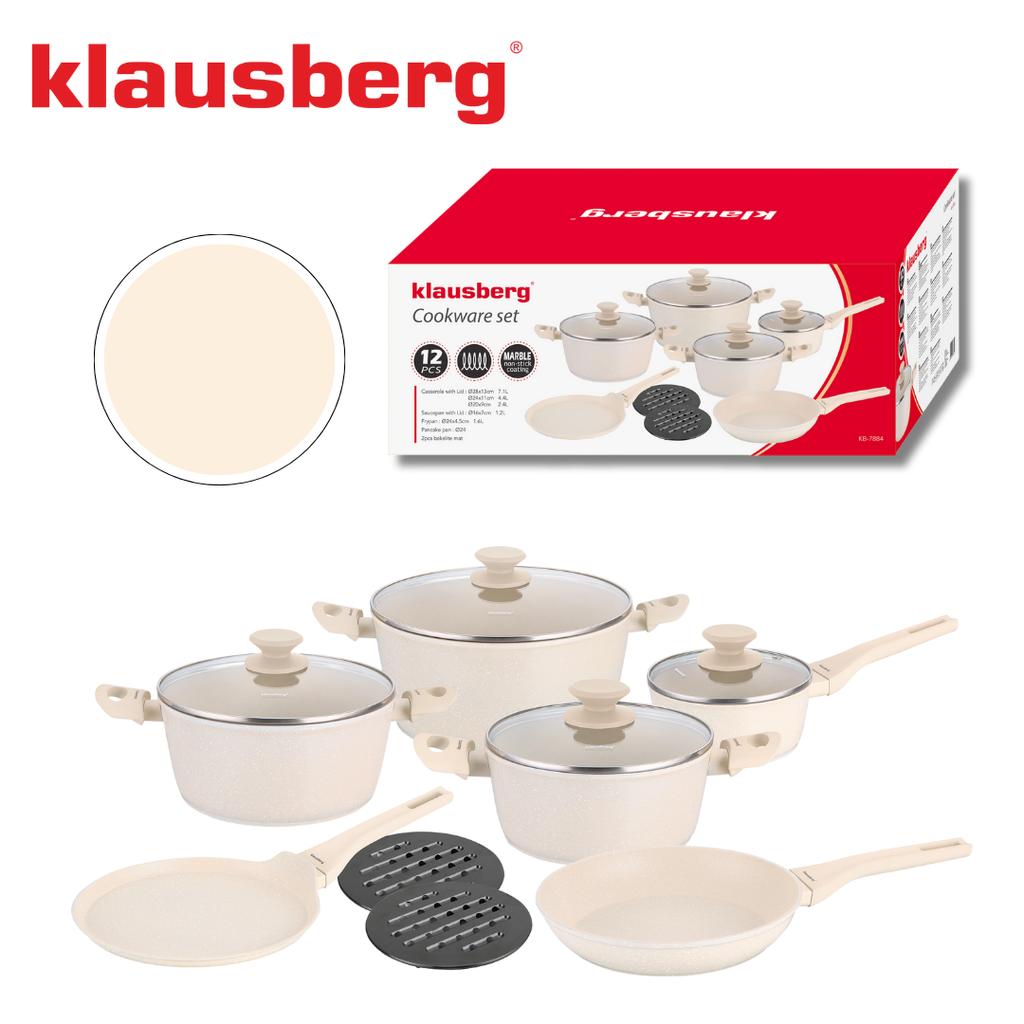 Komplet garnków z marmurkową powłoką nieprzywierającą 12-ele KLAUSBERG KB-7884