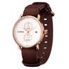 Montre analogique à quartz pour homme SURVAN Cadran blanc Bracelet en cuir véritable marron châtaigne Cristal saphir Étanche 50M