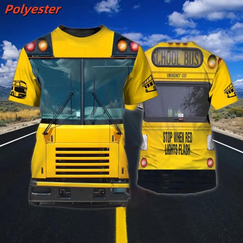 3D Printed Bus Driver Uniform T-Shirt For Men School Bus Pattern Tees Summer Casual Loose Round Neck Tops Short Sleeve T Shirts
