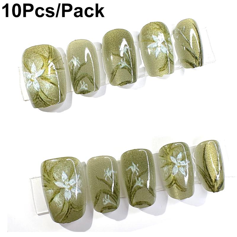 

10 шт. кошачий глаз полноразмерный размер S/M дизайн ногтей с желеобразным клеем пресс-накладные ногти съемные короткие средние балетки M