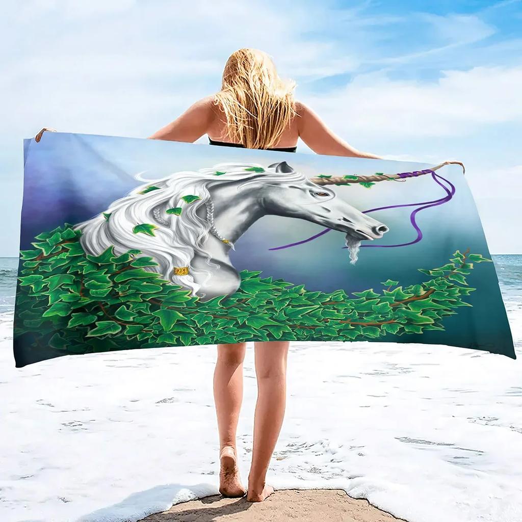 Unicorn Beach Towel,Cute Cartoon Microfiber Absorbent Soft Bath Towel Poncho Bath robe Absorbent Towels for Pool Beach Bathroom