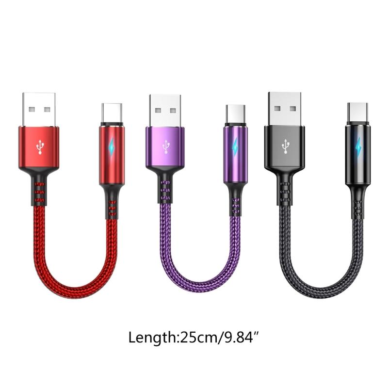 Compact USB C To USB A Charging&Data Cable 2.4A Charger Cord Wire 25cm Short Cord,Nylon and Aluminum Alloy Material