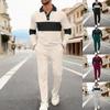 2025 Men's Autumn Waffle Sweatshirt & Pants Set - Casual Long Sleeve Lapel Design