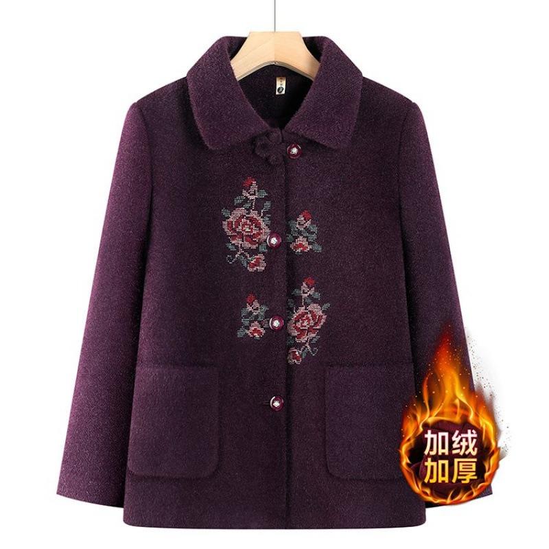 Wife Lapel Thermal Top Jacket Large Size Winter Coat Old Women's Autumn and Winter Velvet Clothes