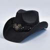 Cappello Western da Cowboy in Paglia Vintage da Uomo e Donna Intrecciato a Mano Cappello da Sole Estivo da Spiaggia Cappello Jazz da Gentiluomo e Signora Cowgirl