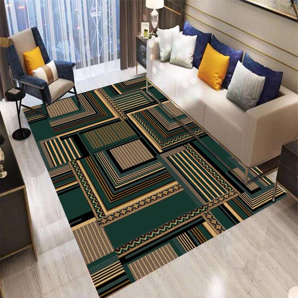 Retro Color Geometry Plaid Carpet Living Room Bedroom Balcony Sofa Table Entrance Mat Non-slip Machine Washable Rug Home Decor