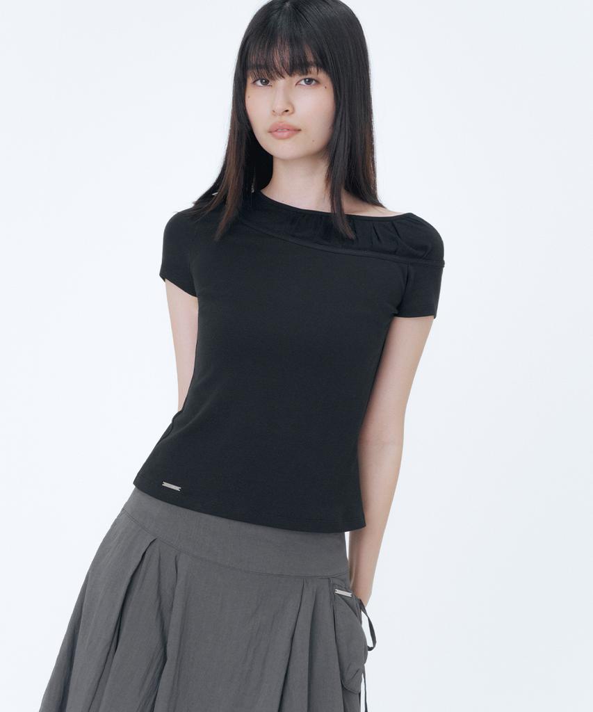 MISEKI SEOUL Sheer Shirring Layered Top Black