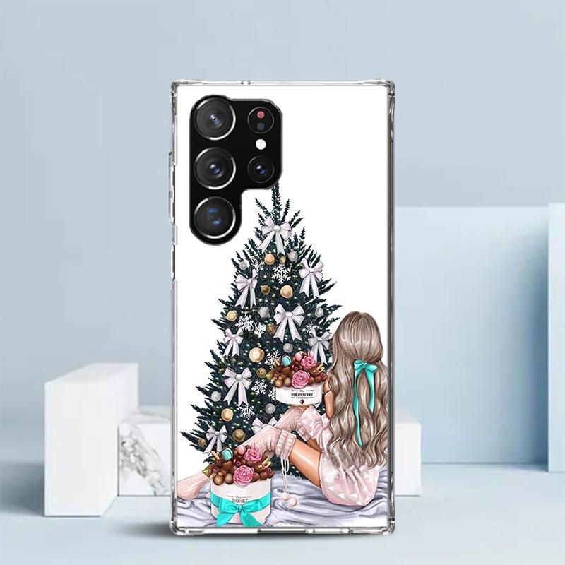 Christmas Art Girls Coffee Phone Case For Samsung Galaxy S24 S25 Edge S26 Ultra S22 S23 Plus S21 + S20 FE Soft TPU Back Cover Ga