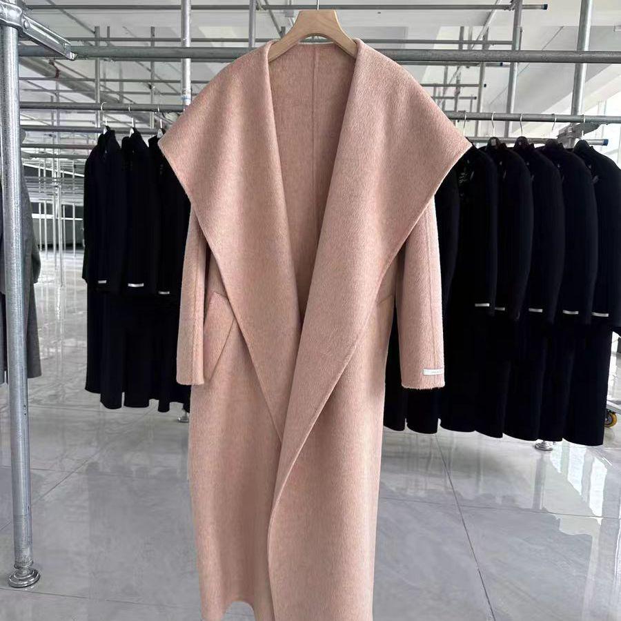 

Woolen Long Elegant Double-Sided Lapel Wasteland Style Winter Autumn Loose Coat Medium 140 рожевий