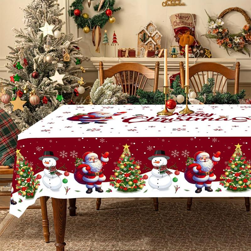 Christmas Tablecloth New Year 2026 Santa Claus Snowman Navidad Table Cover Christmas Party Table Decoration for Home 2026 Gifts