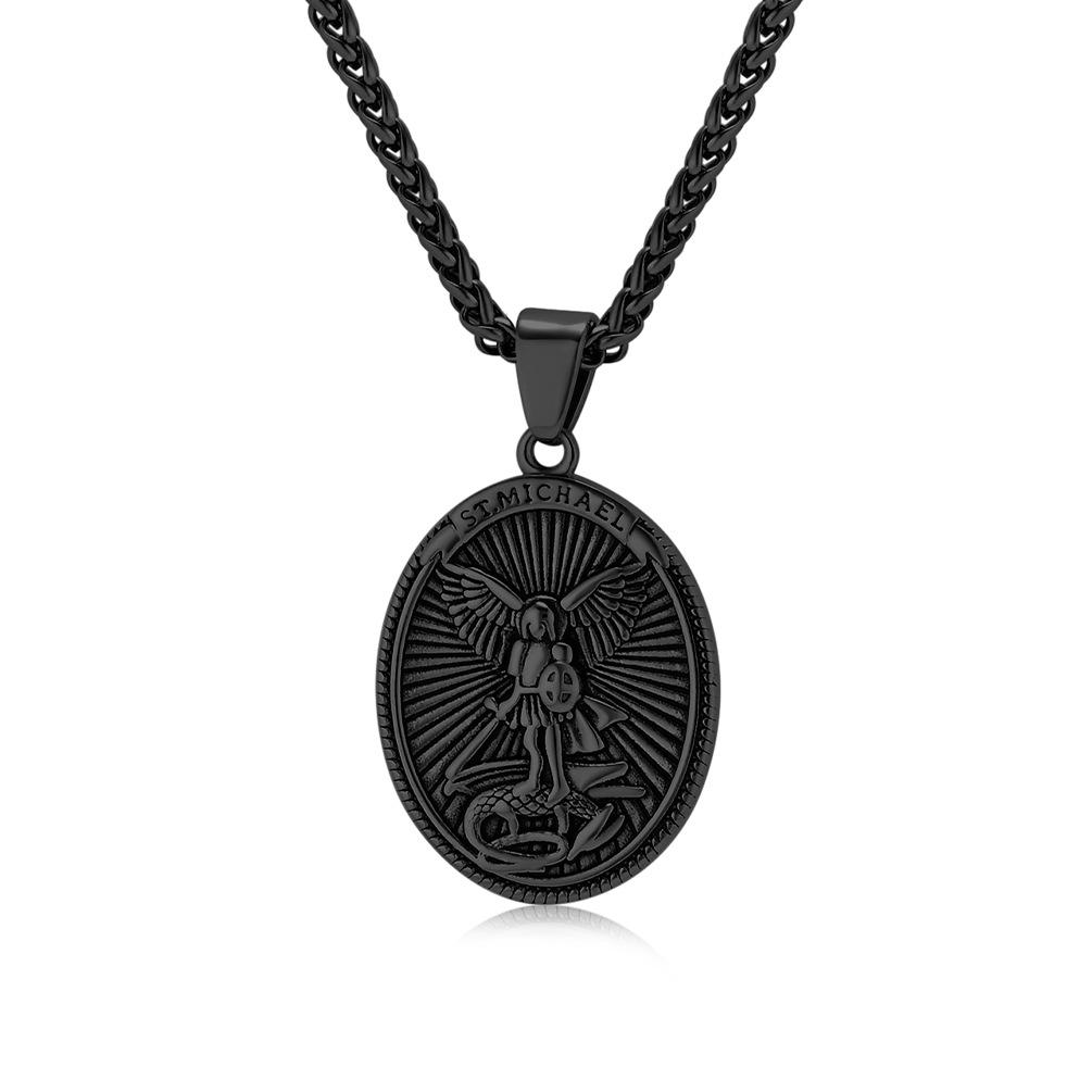 2026 Stylish Vintage St. Michael's Archangel Necklace Oval Shield Knight Guardian Pendant