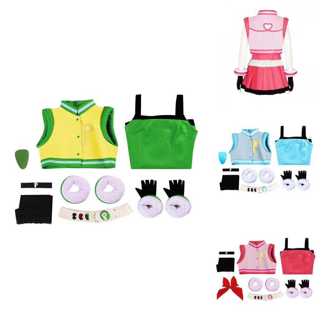 Farbenfrohes Polyester Powerpuff Girls Cosplay Kostüm Perfekt für Halloween oder Bühnenauftritte