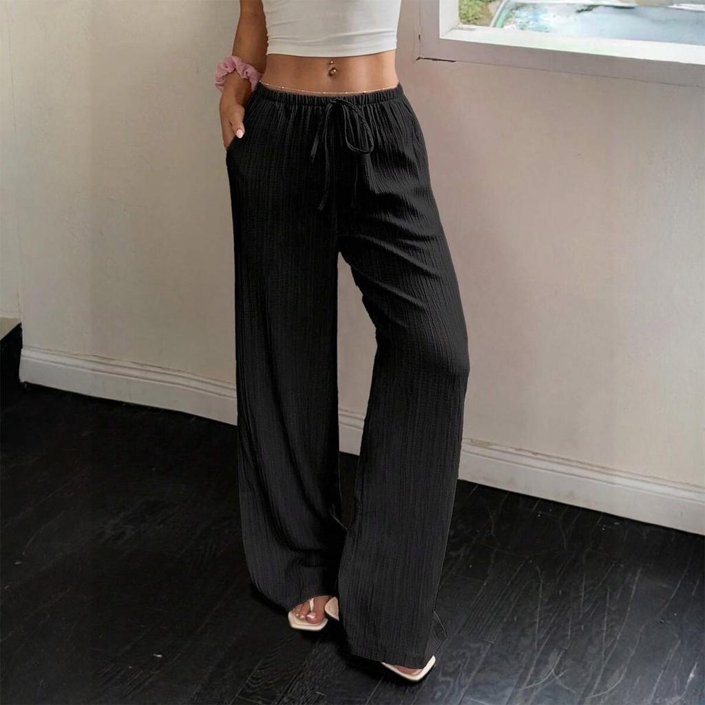 Fashion Women's Versatile Drawstring Casual Solid Color Pleated Wide-leg Pants For Women