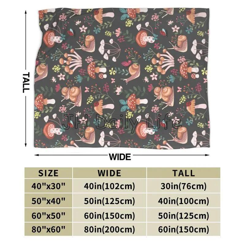 Mushroom Snail Hippie Flower Blanket Travel Camping Blanket Soft Warm Lightweight Cozy Fuzzy Throw Blankets for Couch Bed Sofa
