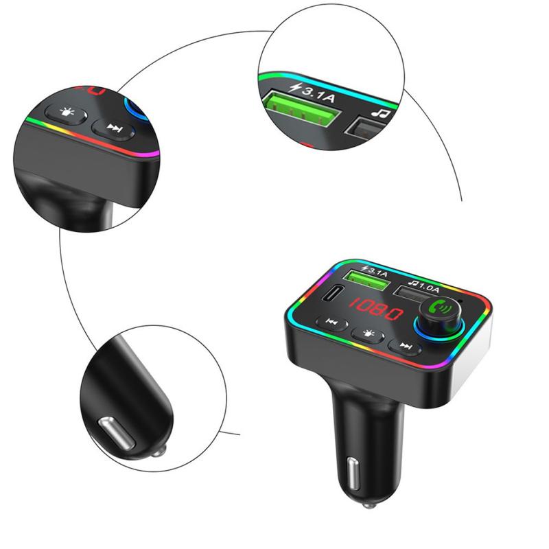 Usb Car Charger Bluetooth-compatible 5.0 Fm Transmitter Mp3 Player F4u Disk/tf Card F4 Colorful
