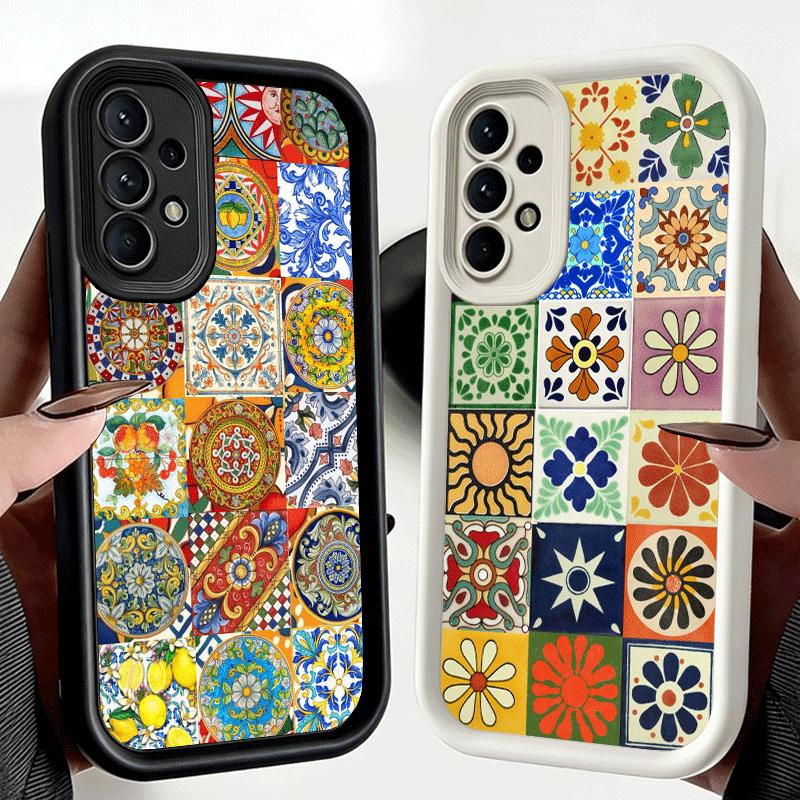 Phone Case for Samsung Galaxy A17 A16 A15 A14 A13 Italian Sicilian Style Floral Pattern A56 A36 A26 A55 A35 A25 A54 A34 A24 A53