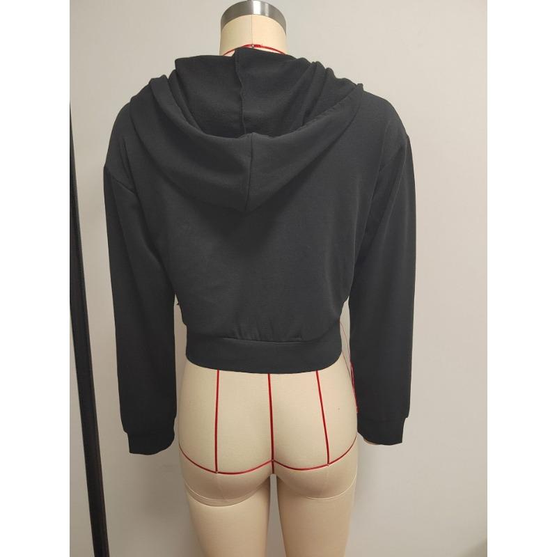 Damen Casual Kapuzenpullover mit Reißverschluss, Cropped, Unifarben, Schmal geschnitten, Langarm