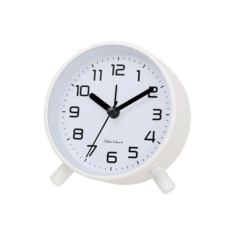 Simple modern alarm clock, creative pastoral large character silent round square bedside clock, student and children's alarm clock, metal table