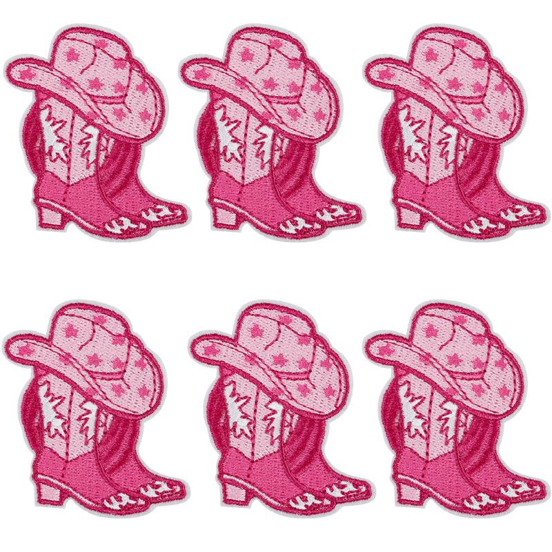 10PCS/lots Pink Western Cowboy Embroidered DIY Iron On Patches For Hats Jackets Jeans Sew Badges Pink Cartoon Embroidery Patch