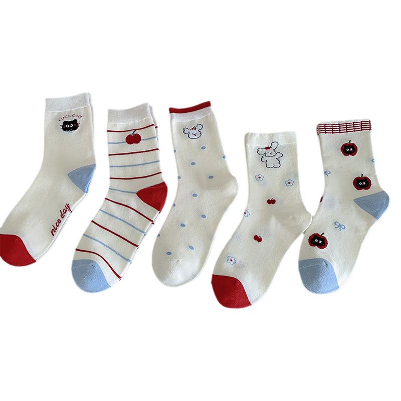 Women's Summer Thin Cartoon Personality Striped Polka Dot Collision Color Sweat Absorbing Breathable Socks