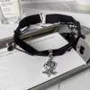 Dark goth camellia pendant black fringed flannel halloween necklace temperament choker abstinence