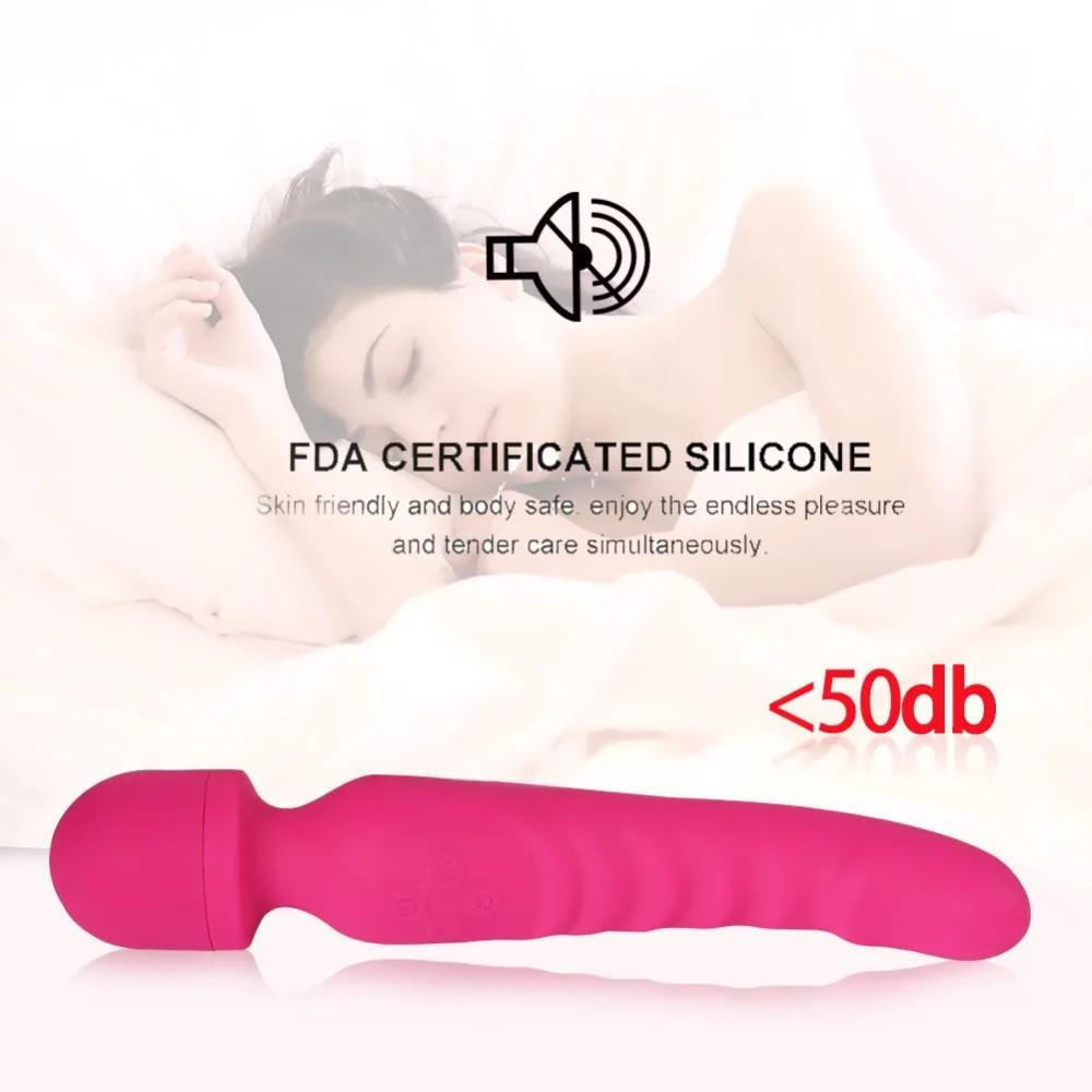 Wiederaufladbarer Vibrator mit zwei Köpfen, Multi-Frequenz, Heizfunktion und Silikonhülle