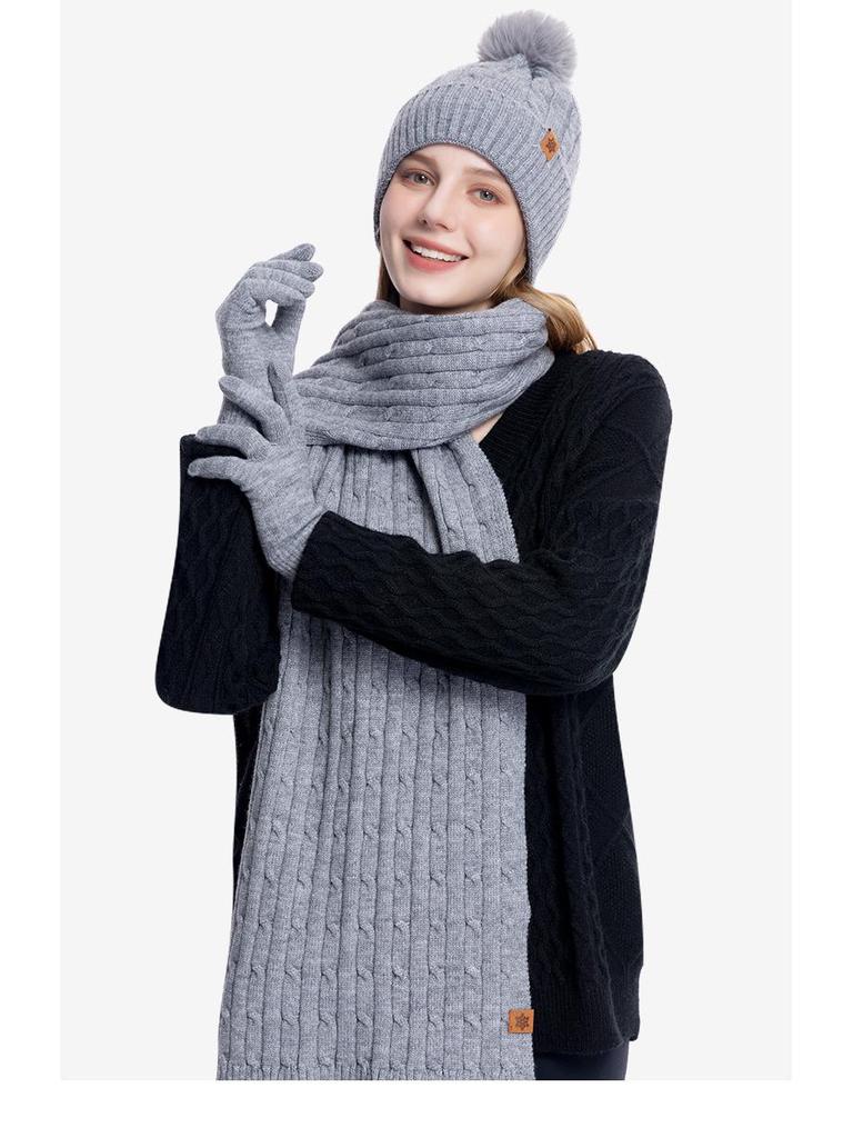 Women's Winter Knit Hat, Scarf, and Gloves Set - Double Layer Fleece Lined for Warmth