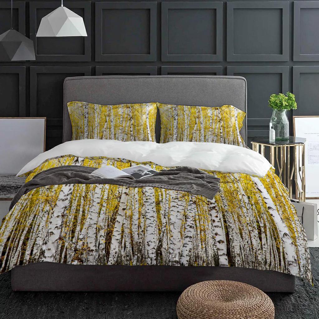 Plant Yellow Birch Tree Forest Bedding Set 3pcs Duvet Cover Pillowcase Kids Adult Quilt Cover Double Bed Set Home Textile