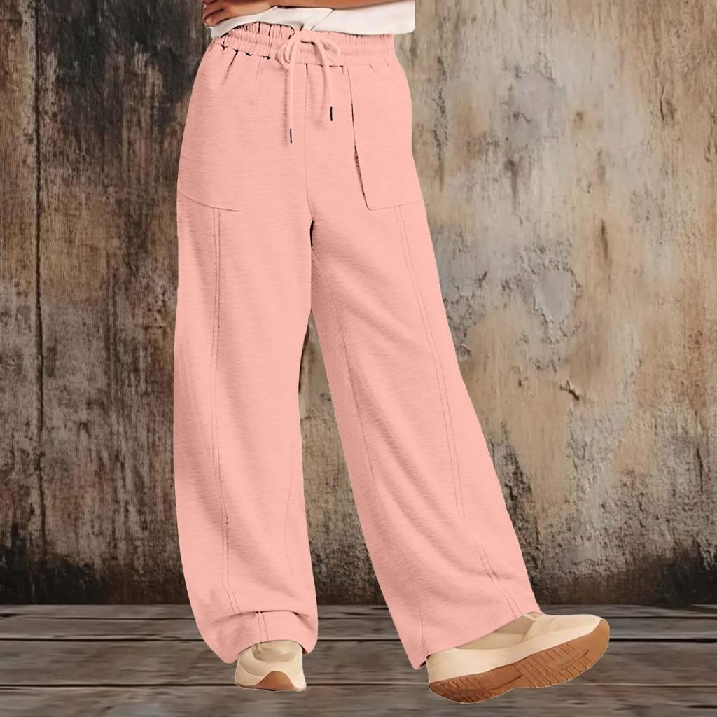 Women’s High Waist Drawstring Wide Leg Casual Long Pants Relaxed Lounge Trousers with Pockets