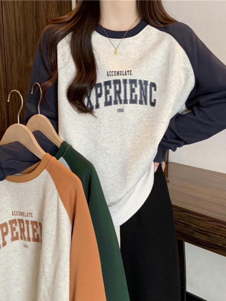 Damen Colorblock Raglan Langarm Fleecegefüttertes Oberteil - Trendige Frühling/Herbst Schicht
