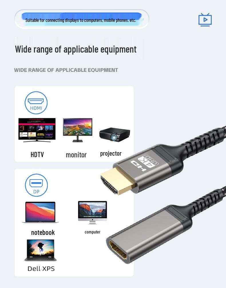 Gold-Plated HDMI 2.0 Male to Female Extension Cable, 4K HD for Computer, TV, Projector.