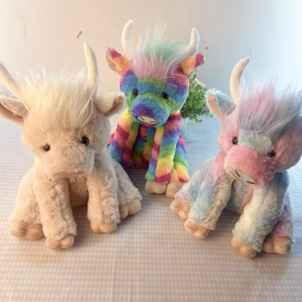 Realistic Highland Cow Toy Highland Cow Plushie with Music Rainbow Highland Cow Plush Toy with Music Movable Joints for Kids