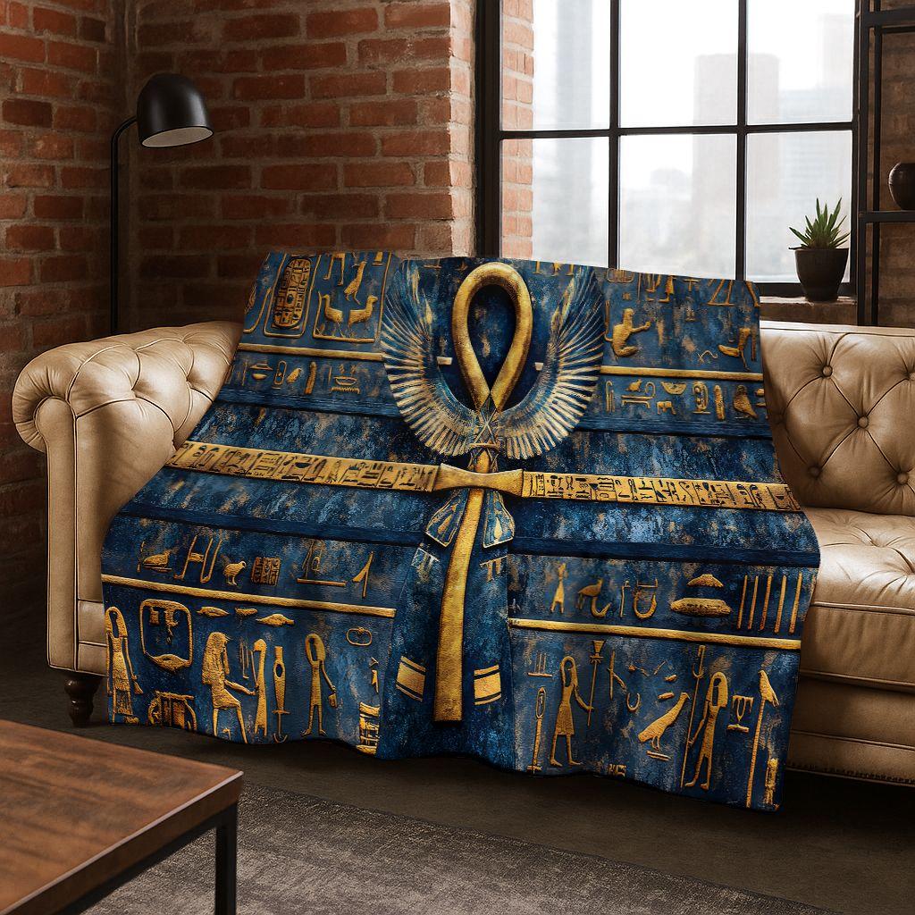 Ancient Egyptian Hieroglyphic Symbols Carved Murals Flannel Blanket,Cozy Soft Throw Blanket for Home Bedroom Bed Sofa Cover Gift