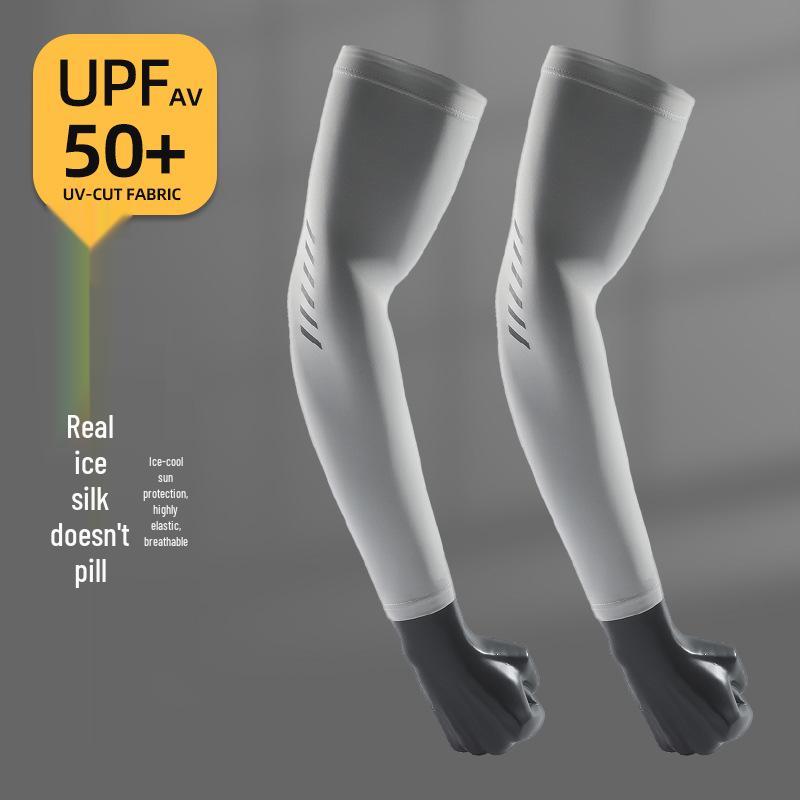 Men s Plus Size Ice Silk UV Protection Arm Sleeves for Summer Extra Large светло-серый