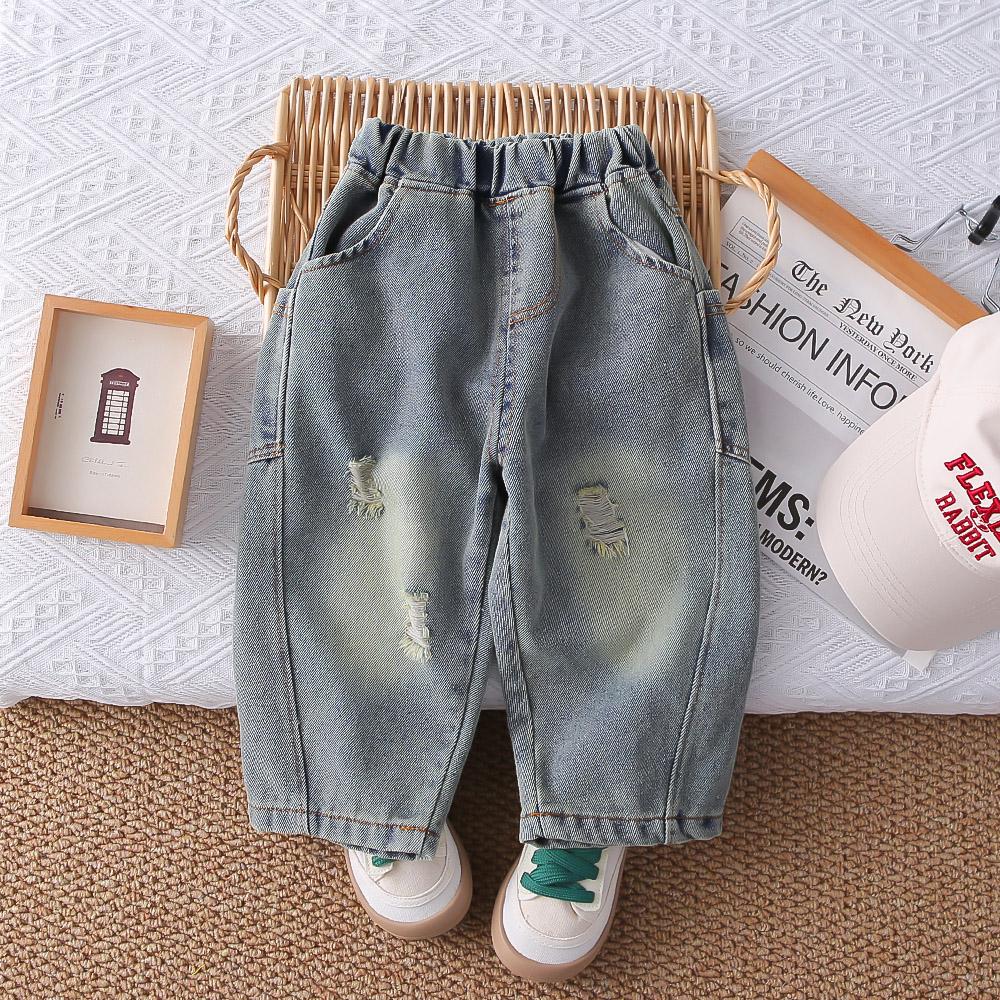 Boys' Spring and Autumn Letter Long Sleeve Set, Children's Jeans Two Piece Set, Handsome Baby Clothes