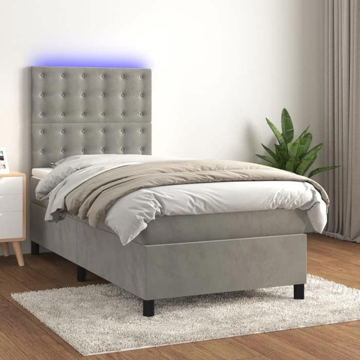 VidaXL Slat Bed Base with Mattress and LED, Upholstered Bed, Single Bed, Adult Bed for Indoor Bedroom, 3136329