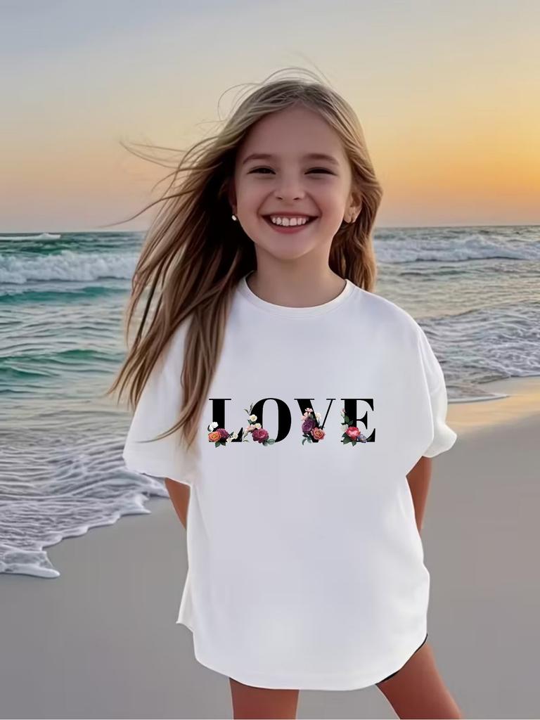 European Sizes A Stylish White Tshirt for Teenage Girls Featuring an Adorable Cartoon Print Design