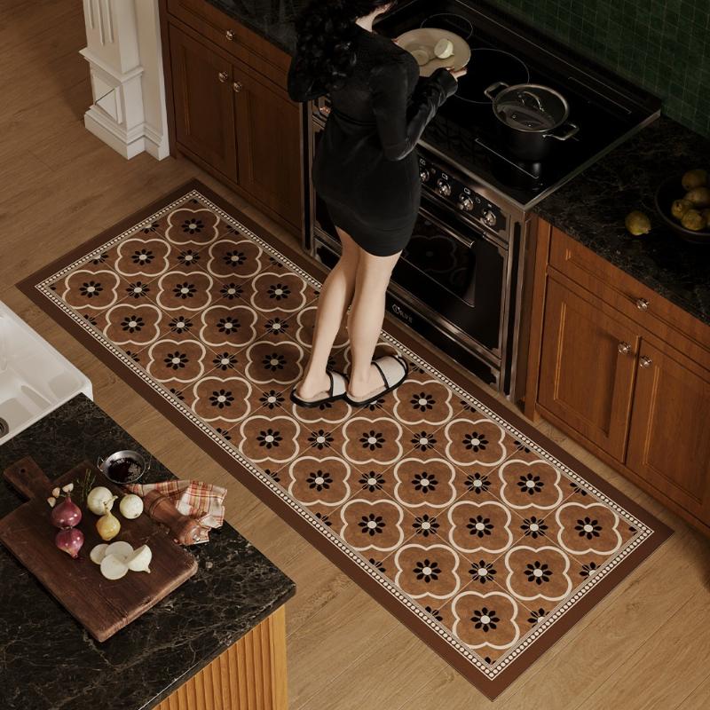 Kitchen Floor Mat Absorbent Oil Floor Mats Retro Diatom Mud Pvc Carpet Washable Non-Slip Foot Rugs Home Decoration